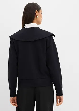 Bluza z szerokim kołnierzem z materiału scuba z mieszanki wiskozy • czarny • sklep bonprix