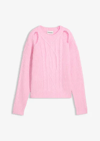 Pull en grosse maille à motif torsadé, Couleur: rose