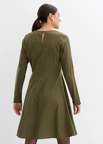 Licht flanellen jurk van puur katoen • donkerolijfgroen • bonprix online shop