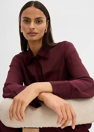 Košilová halenka se saténovou vsadkou • vínová • bonprix obchod