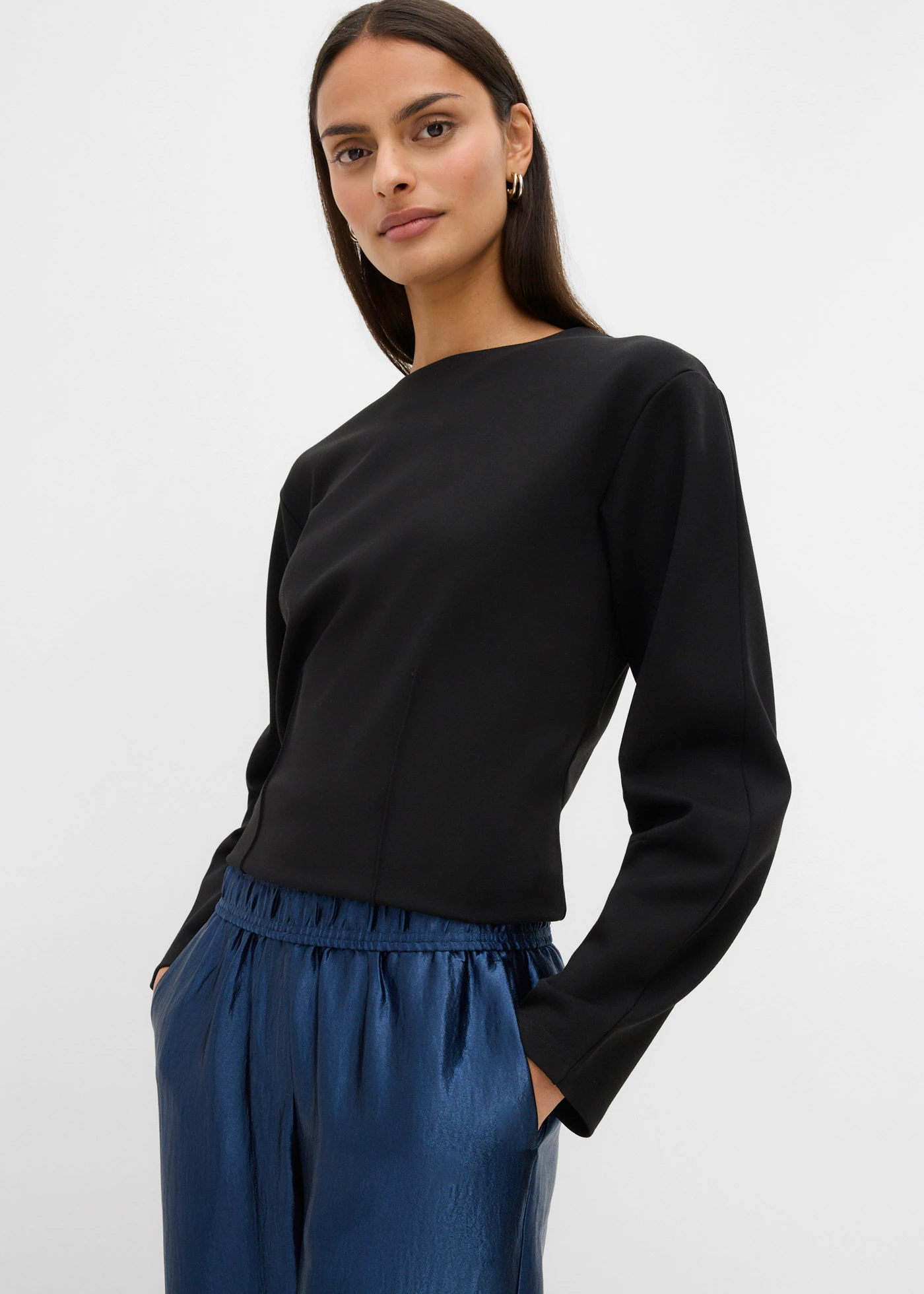 Saténované Palazzo kalhoty s pohodlným pasem • hlubinná modrá • bonprix obchod