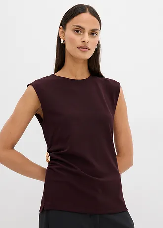 Top van crêpe met decoratieve gesp, Kleur: wijnrood