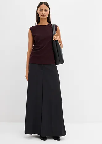 Top van crêpe met decoratieve gesp, Kleur: wijnrood