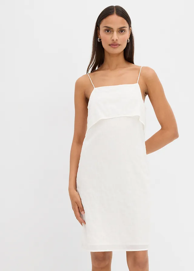 Robe courte brodée de sequins, Couleur: blanc nacré