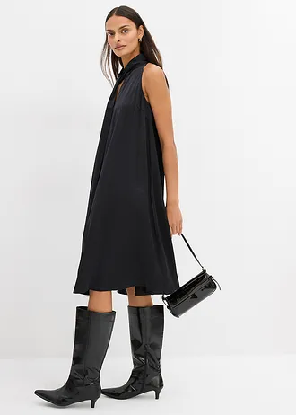 Satijnen mini jurk van een viscosemix, Kleur: zwart