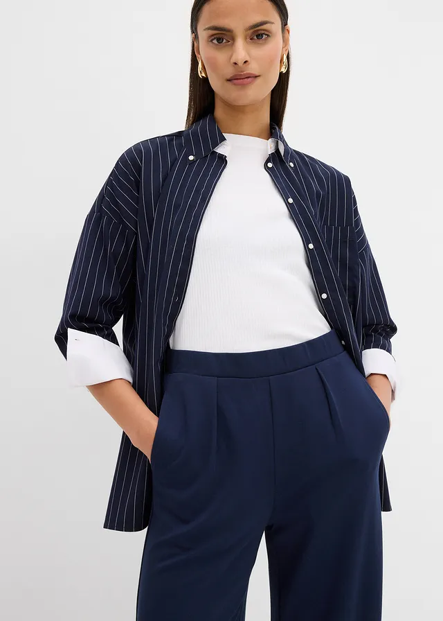 Pantalon palazzo en Punto di Roma confortable • bleu foncé • product-page.page-title-suffix