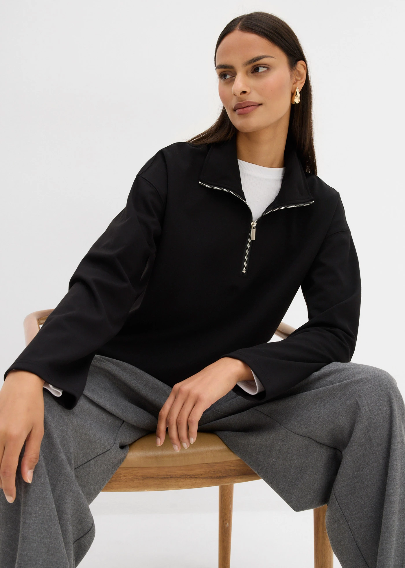 Pulover troyer din material cu viscoză • negru • magazin bonprix