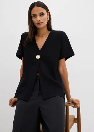 Vestă confortabilă cu nasture ornamental, din material Punto di Roma • negru • magazin bonprix