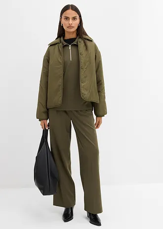 Bandplooibroek van een viscosemix, Kleur: donkerolijfgroen