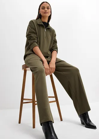 Kalhoty se záhyby v pase, ze směsi s viskózou • tmavě olivová • bonprix obchod