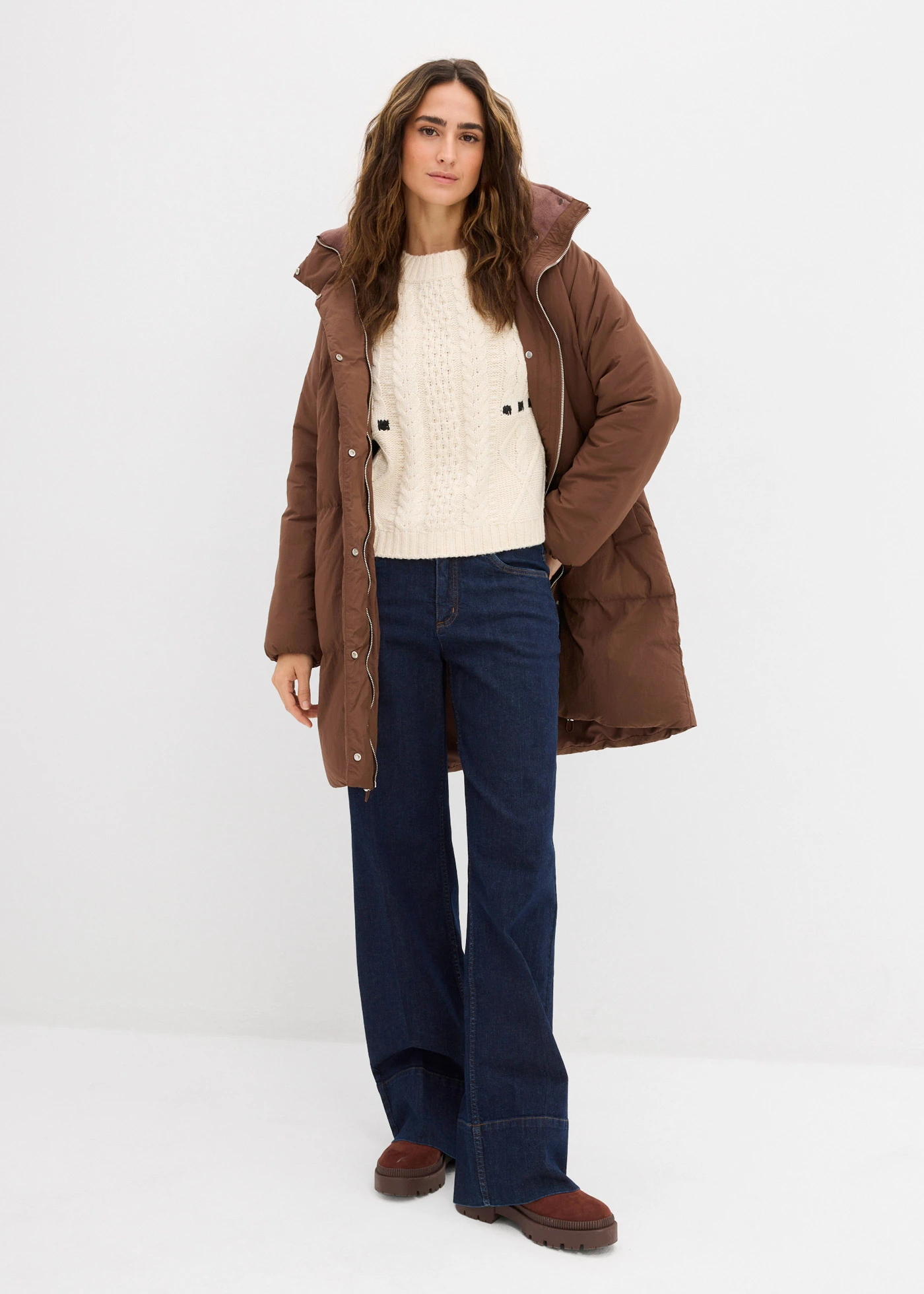 Lange gewatteerde jas • bruin • bonprix online shop