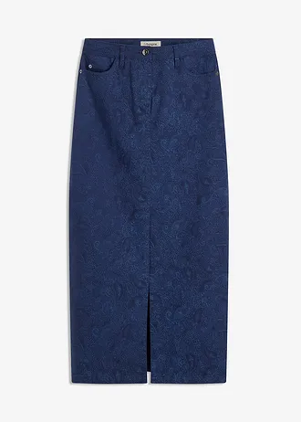 Stretchrok van katoen, Kleur: donkerblauw-lichtindigo paisley
