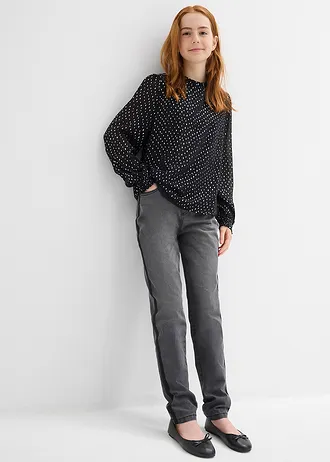 Blouse en mousseline à col volanté • noir-argenté imprimé • Boutique bonprix