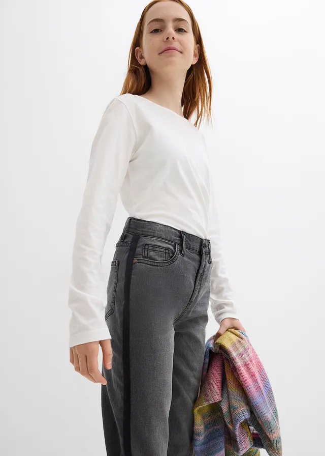 Meisjes thermojeans met jersey voering, mid waist • grey denim-zwart • product-page.page-title-suffix
