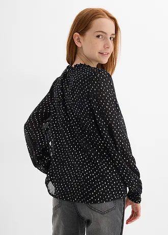 Blouse en mousseline à col volanté • noir-argenté imprimé • Boutique bonprix