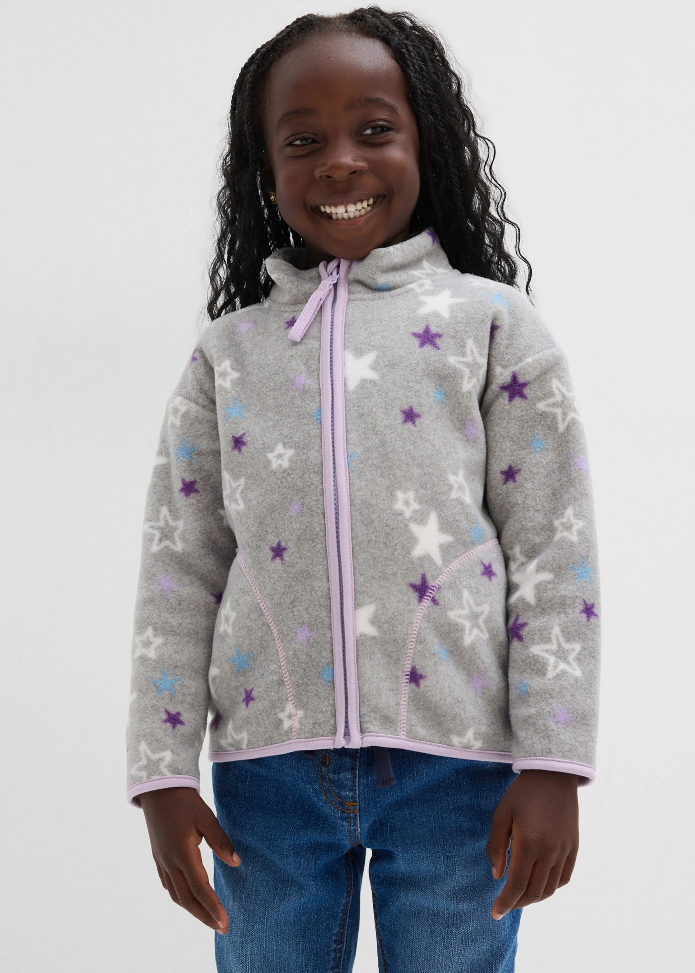 Veste polaire douillette à détails contrastants • gris clair chiné imprimé • Boutique bonprix