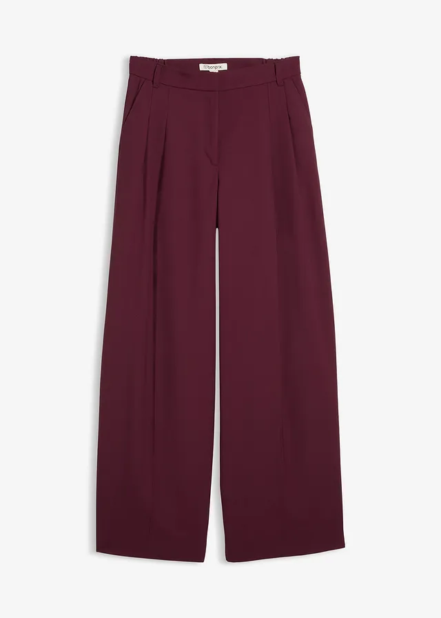 Pantalon à pinces, taille élastiquée et fente