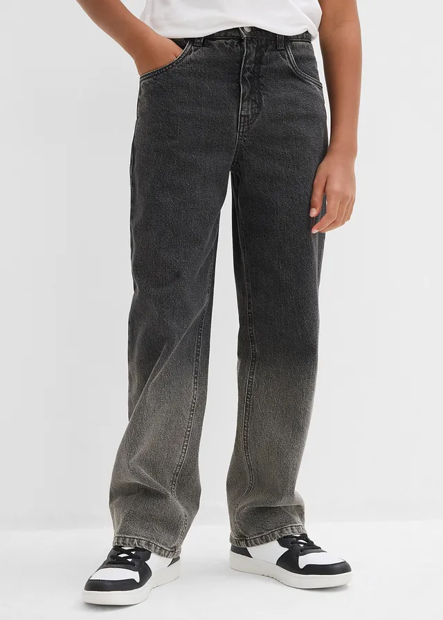 Loose fit jeans met kleurverloop, straight, Kleur: donkergrijs denim
