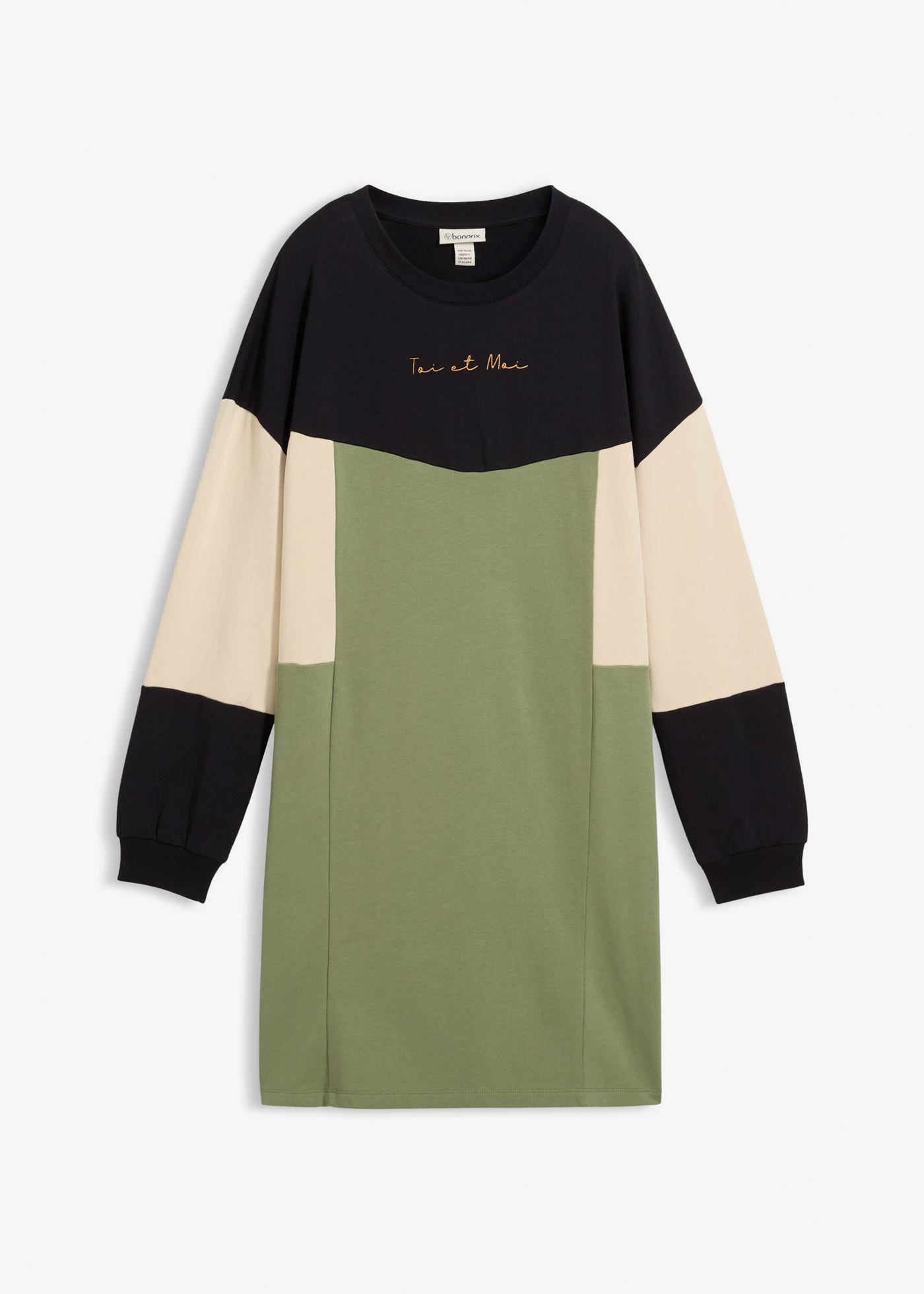 Robe sweat 100% coton • vert-noir-écru • Boutique bonprix