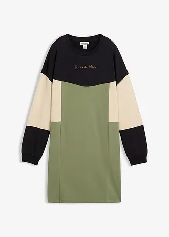 Robe sweat 100% coton • vert-noir-écru • Boutique bonprix