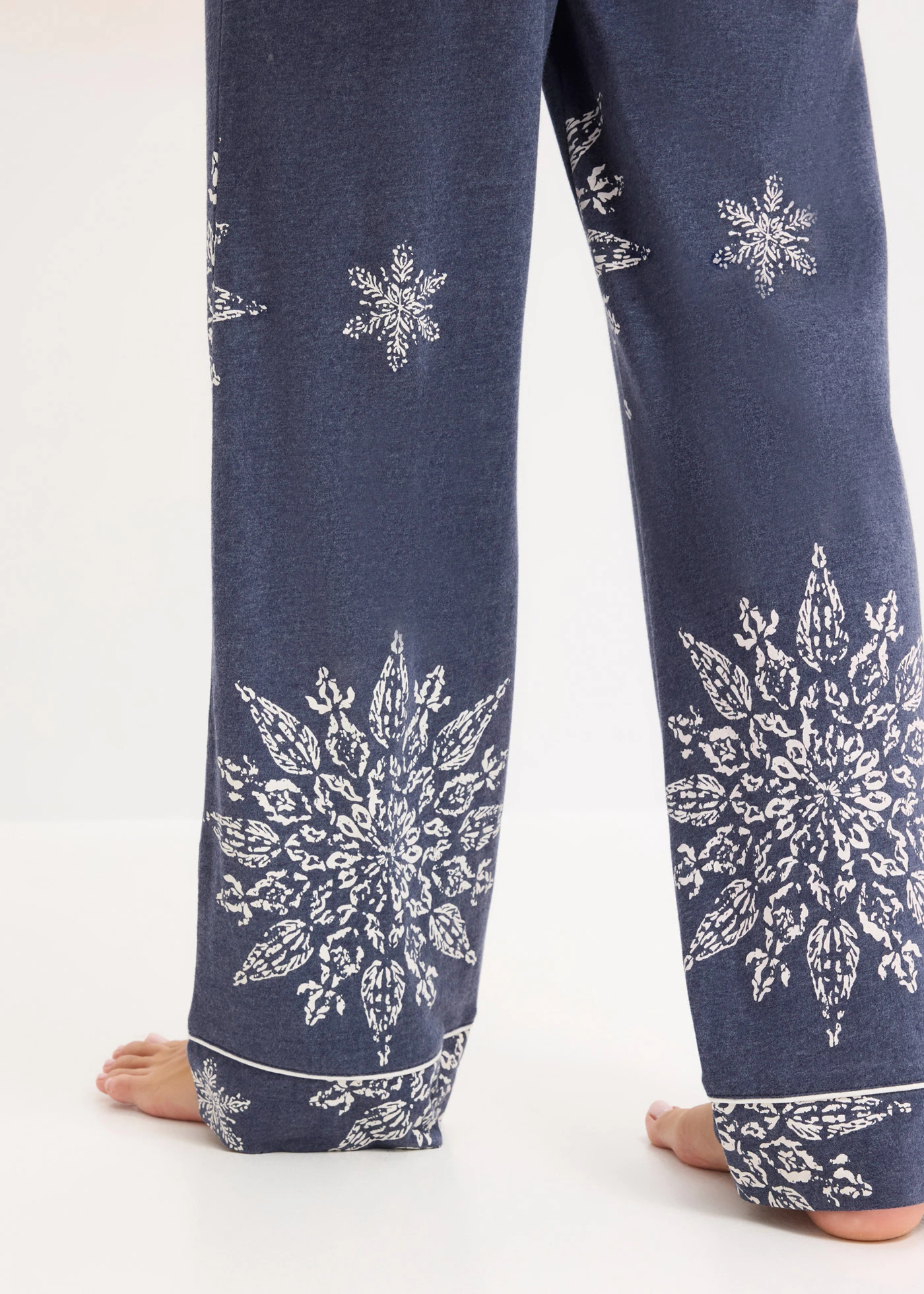 Pijama cu bandă de nasturi • albastru melanj-bej natur cu imprimeu • magazin bonprix