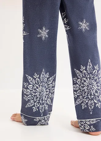 Pyjama boutonné • bleu foncé-beige naturel chiné • Boutique bonprix