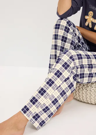 Pijama cu pantalon din finet • albastru-afină cadrilat • magazin bonprix