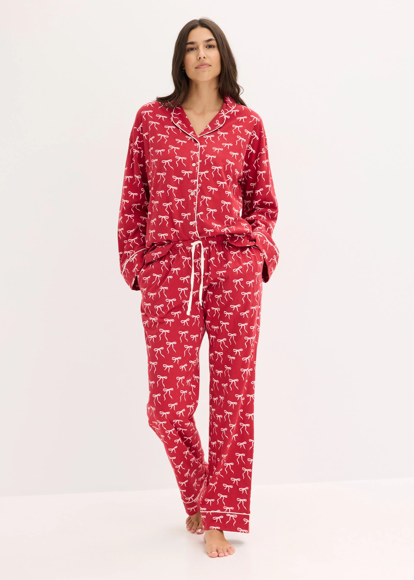 Pijama din bumbac 100% • vișiniu cu imprimeu • magazin bonprix