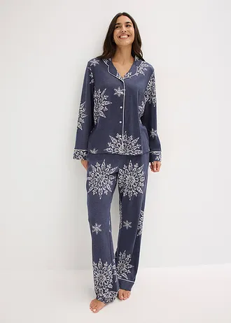 Pijama cu bandă de nasturi • albastru melanj-bej natur cu imprimeu • magazin bonprix