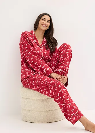 Pijama din bumbac 100% • vișiniu cu imprimeu • magazin bonprix