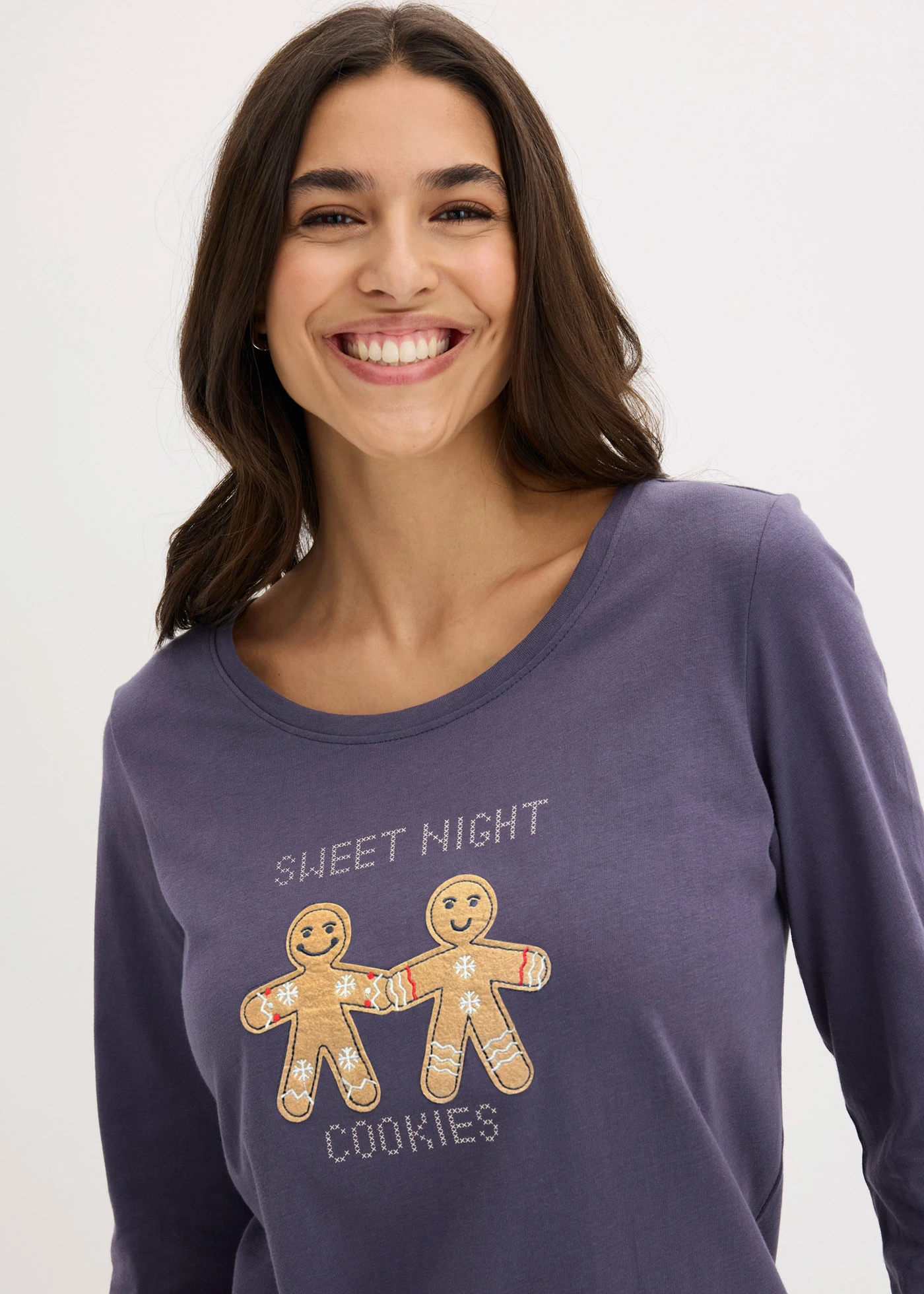 Pijama cu pantalon din finet • albastru-afină cadrilat • magazin bonprix