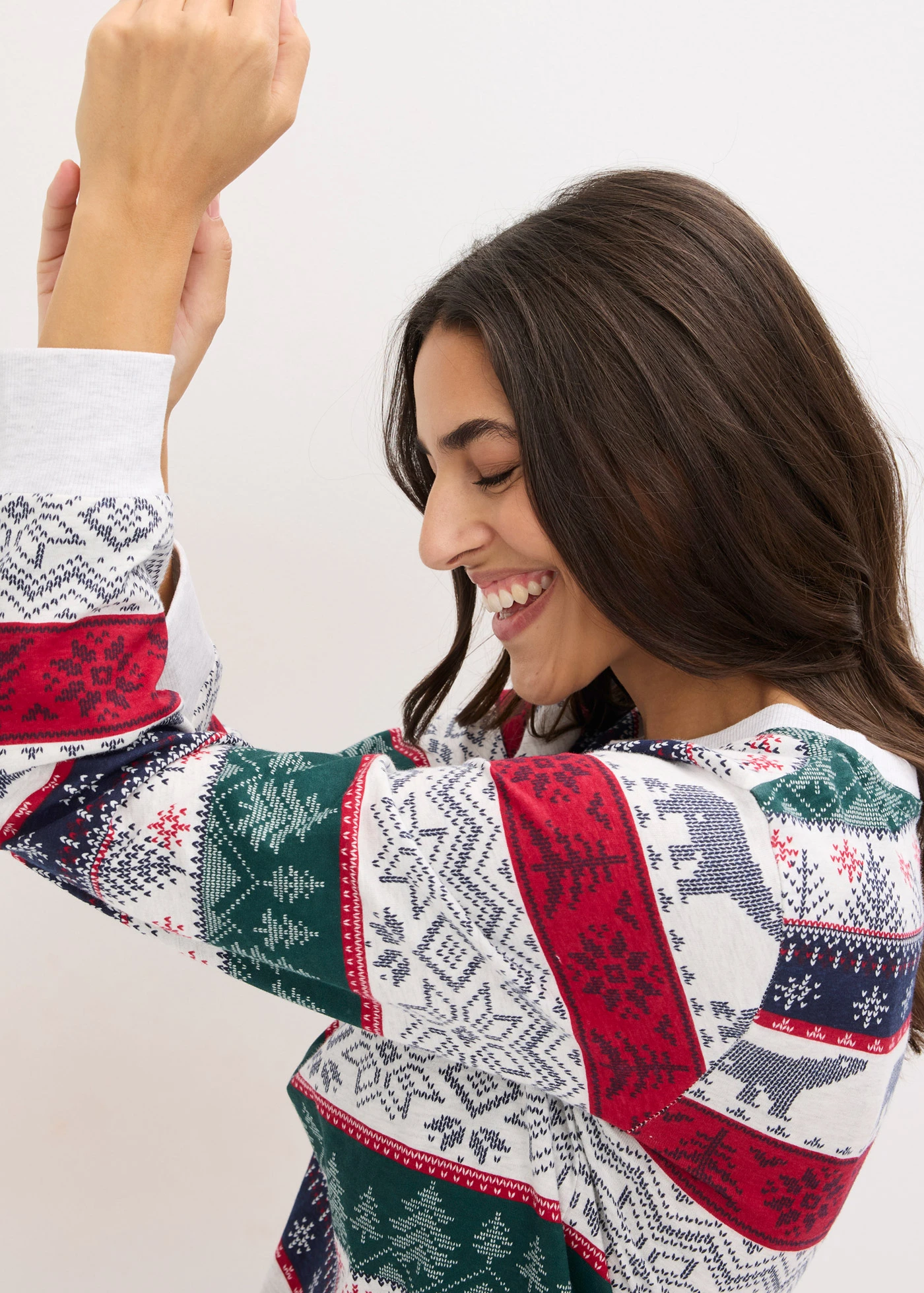 Pijama din bumbac moale cu gentuță cadou • bej natur melanj cu imprimeu • magazin bonprix