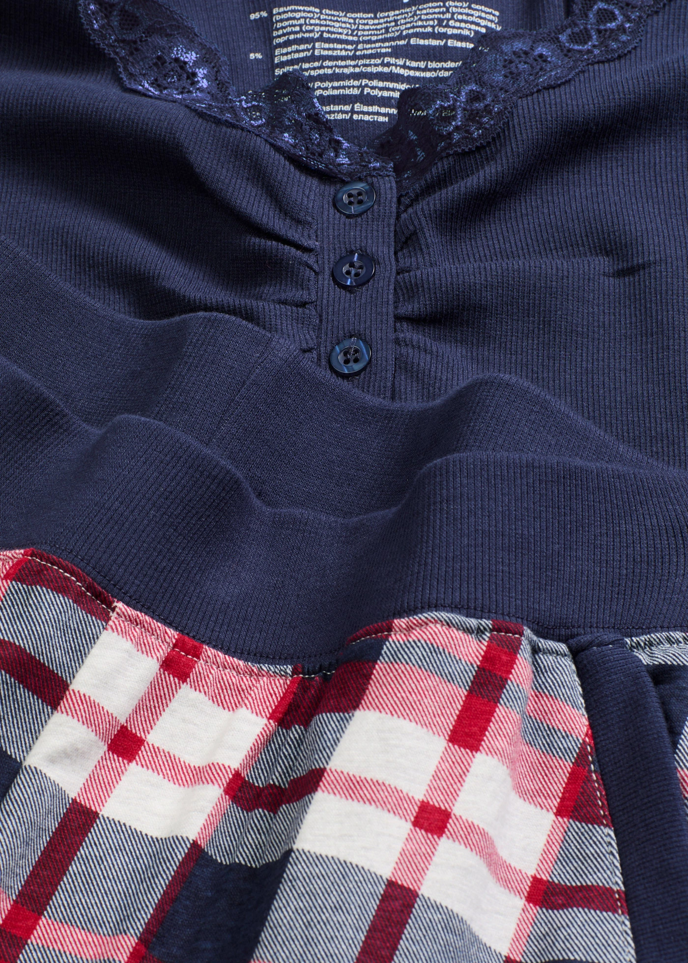 Pyjama avec haut côtelé à encolure boutonnée • bleu foncé/naturel chiné carreaux • Boutique bonprix