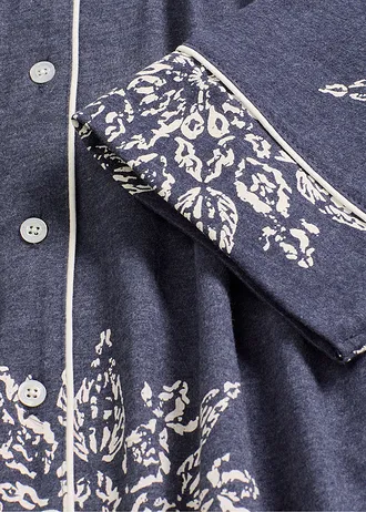 Piżama z plisą guzikową • niebieski melanż-beżowy z nadrukiem • sklep bonprix