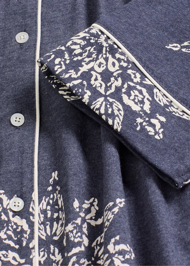 Pyjama met knoopsluiting • blauw gemêleerd-natuurbeige gedessineerd • product-page.page-title-suffix