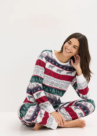Pijama din bumbac moale cu gentuță cadou • bej natur melanj cu imprimeu • magazin bonprix