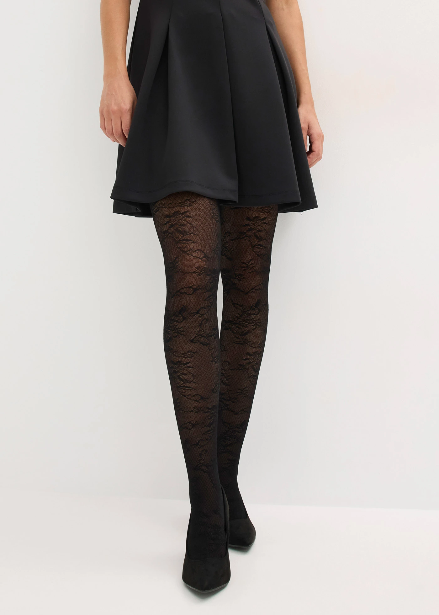 Collant voile résille à motif floral • noir • Boutique bonprix