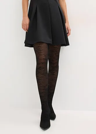 Jemné pančuchové nohavice s kvetovaným vzorom • čierna • obchod bonprix