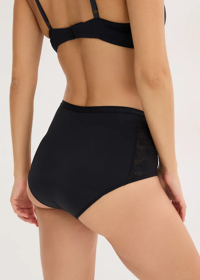 Figi menstruacyjne z mikrofibry o średnim stopniu chłonności (2 pary) • czarny • sklep bonprix