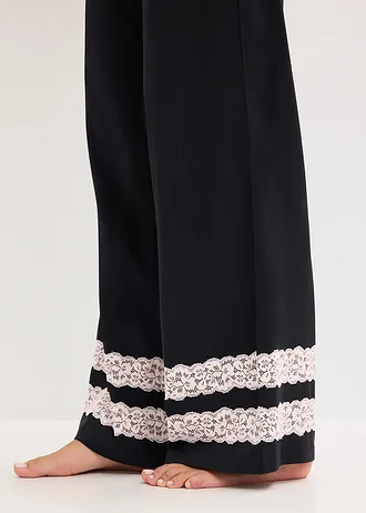 Pijama din material moale cu viscoză • negru/ecru • magazin bonprix