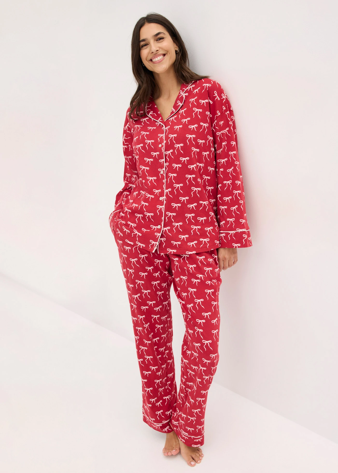 Pijama din bumbac 100% • vișiniu cu imprimeu • magazin bonprix