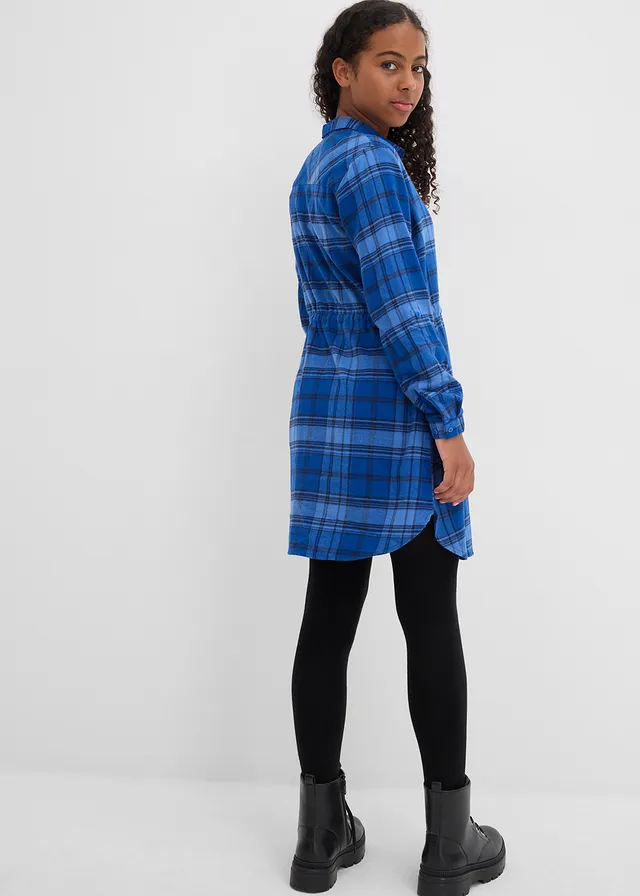 Robe-chemise en flanelle, Couleur: bleu foncé carreaux