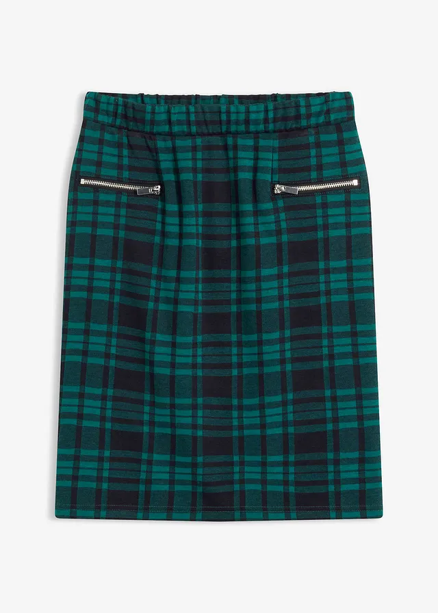 Fustă din jerse • verde de pădure/negru cadrilat • magazin bonprix