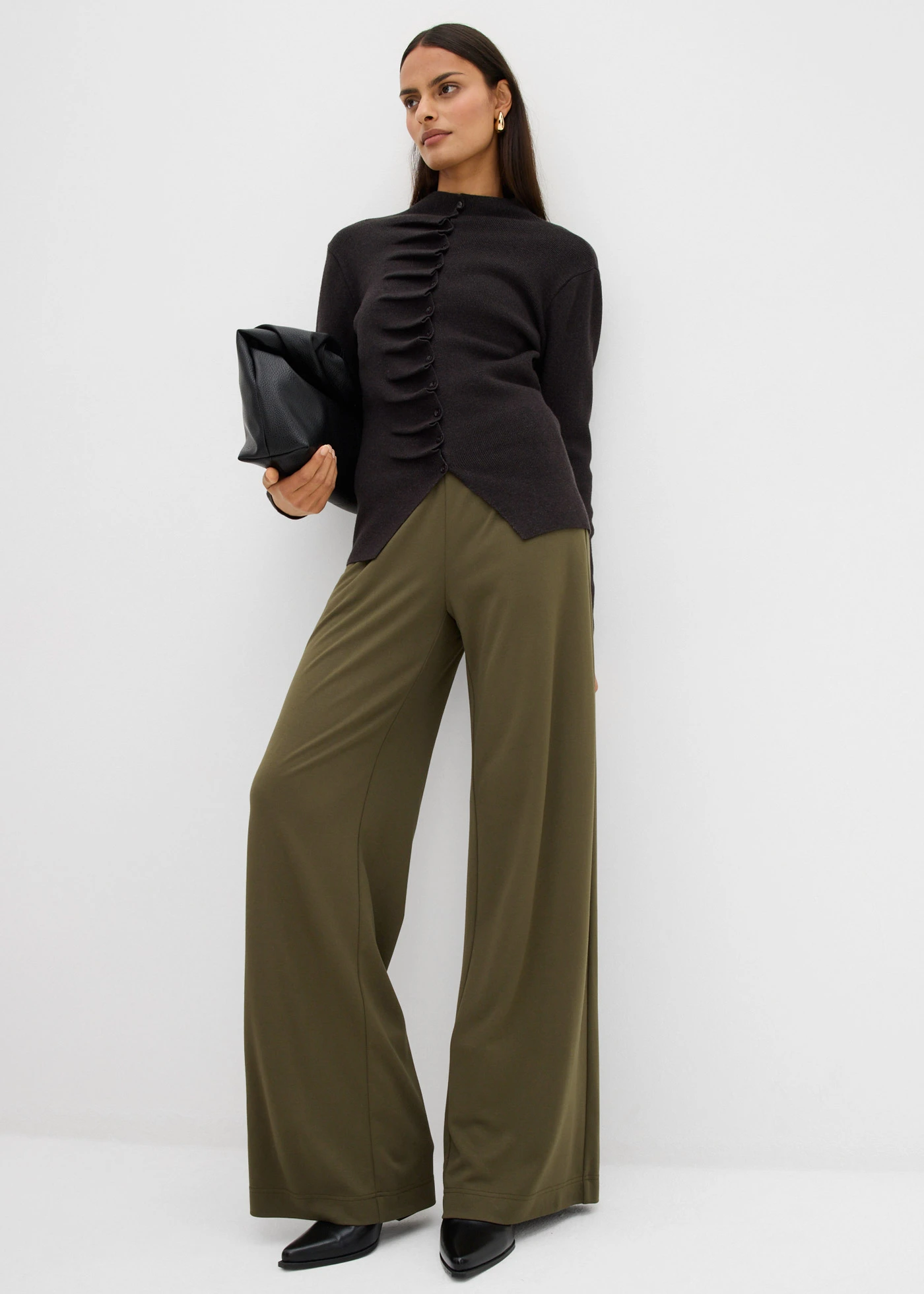 Pantalon palazzo en Punto di Roma confortable • olive foncé • Boutique bonprix