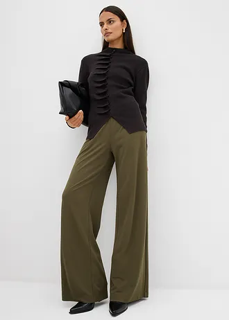 Pantalon palazzo en Punto di Roma confortable • olive foncé • Boutique bonprix