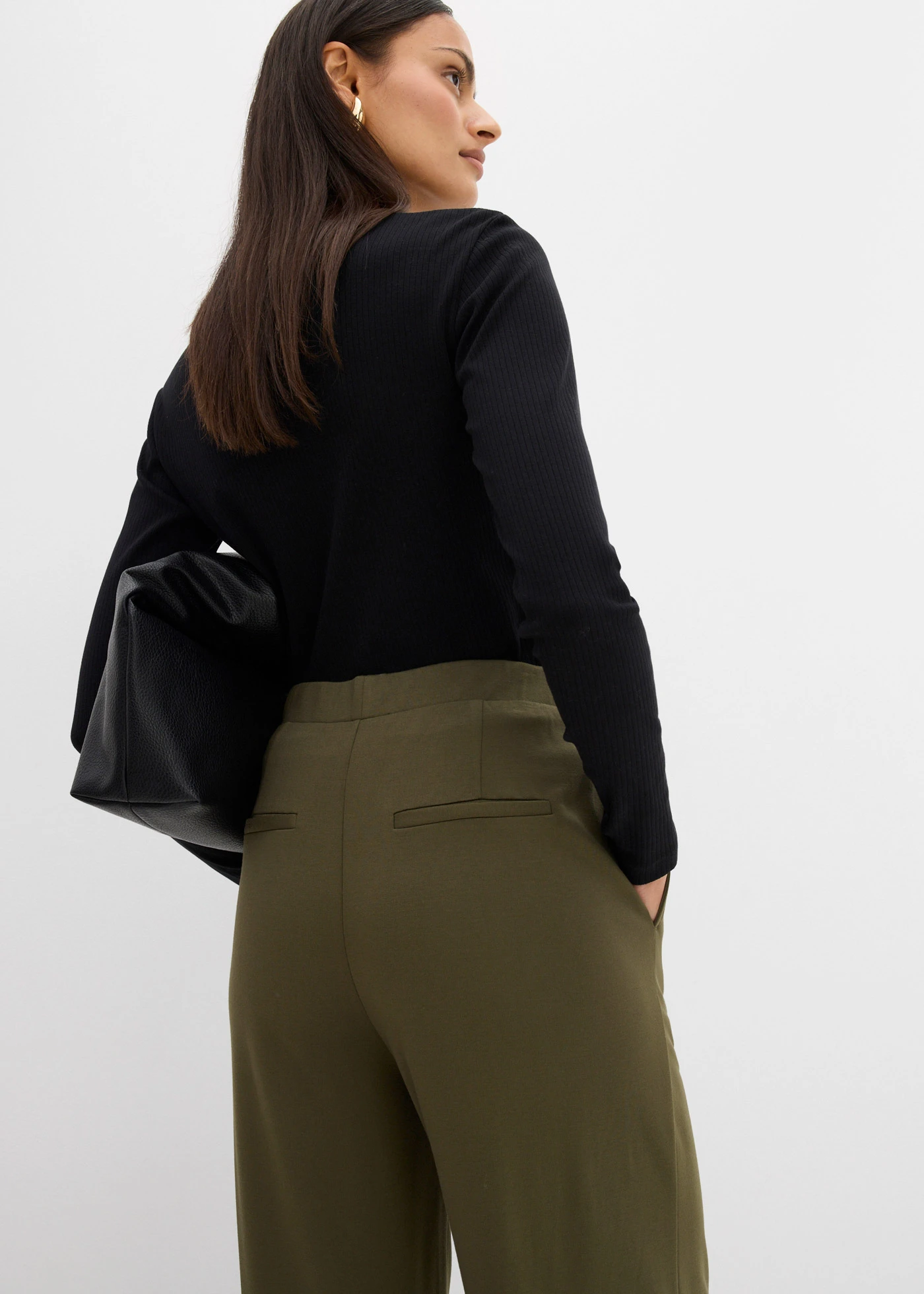 Pantalon palazzo en Punto di Roma confortable • olive foncé • Boutique bonprix