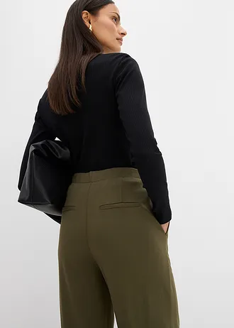 Pantalon palazzo en Punto di Roma confortable • olive foncé • Boutique bonprix