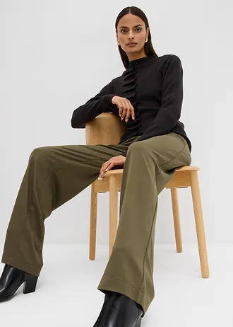 Pantalon palazzo en Punto di Roma confortable • olive foncé • Boutique bonprix