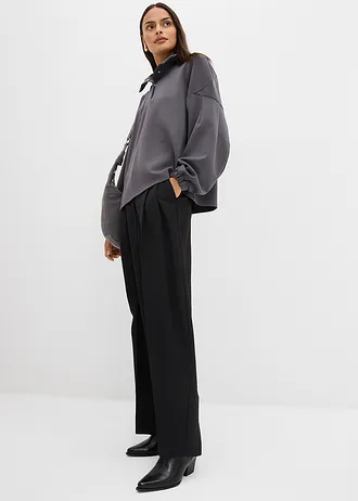 Oversized sweater van scuba, Kleur: leisteengrijs