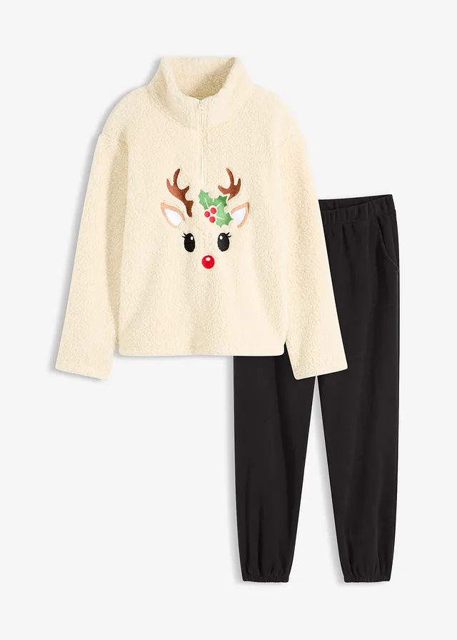 Costum de casă din teddy cu pantaloni din fleece